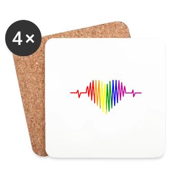 LGBT Battements de coeur Arc-en-ciel LGBT Pride Gay Pride - Dessous de verre (lot de 4) - blanc - Devant