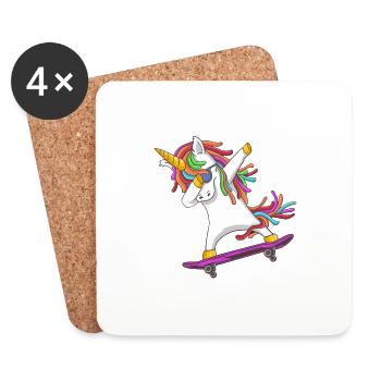 Skateboarder Licorne Dabbing Dab fille patineur - Dessous de verre (lot de 4) - blanc - Devant