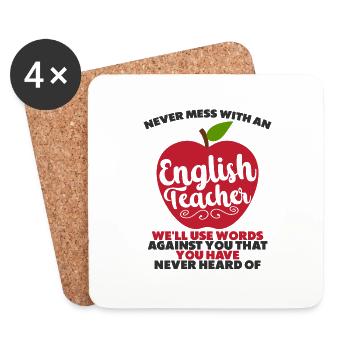 English Teacher Reading Books Vocabulary Grammar - Coasters (set of 4) - white - Front