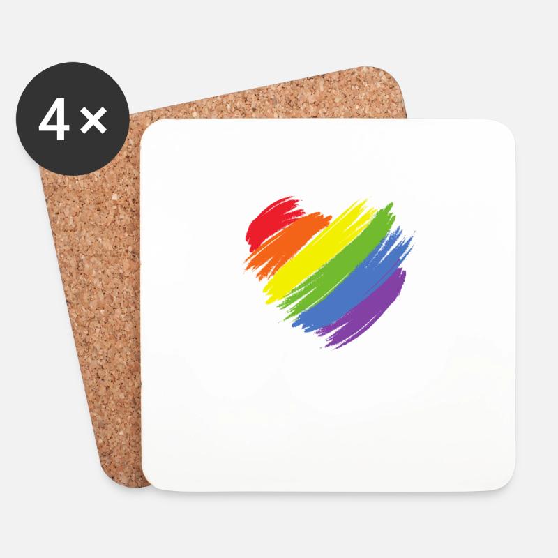 Regenbogen Herz LGBT CSD Love - Untersetzer (4er-Set) - Weiß