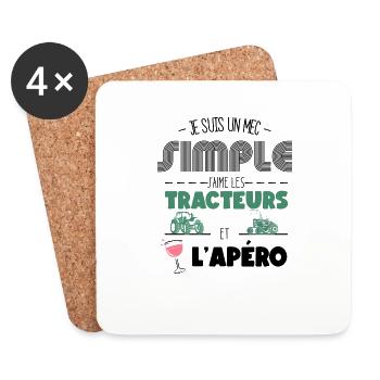 Je Suis Un Mec Simple J'aime Les Tracteurs et L'Ap - Dessous de verre (lot de 4) - blanc - Devant