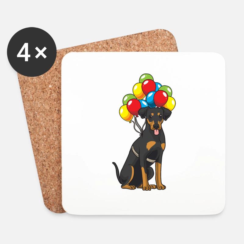 Deutscher Pinscher Hund mit Luftballons - Untersetzer (4er-Set) - Weiß