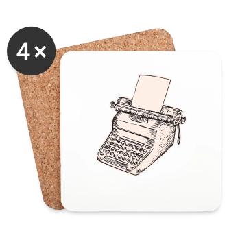 dactylo vintage, machine à écrire - Dessous de verre (lot de 4) - blanc - Devant