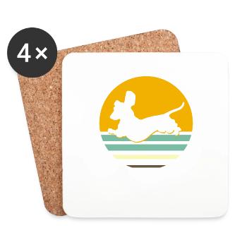 Cadeau de silhouette de chien teckel rétro teckel - Dessous de verre (lot de 4) - blanc - Devant