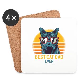 Vintage Meilleur Papa Chat Jamais Drôle Lunettes de soleil de chat - Dessous de verre (lot de 4) - blanc - Devant