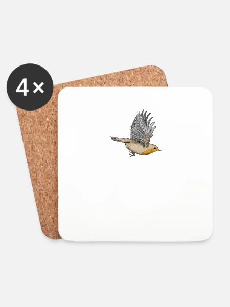 Rotkehlchen I Vogel Jäger Wald Motiv für - Untersetzer (4er-Set) - Weiß