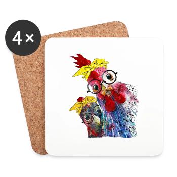 Un poulet drôle, du poulet, du poulet à lunettes - Dessous de verre (lot de 4) - blanc - Devant