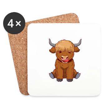 Highland Cow Longhorn Cattle Farmer - Coasters (set of 4) - white - Front