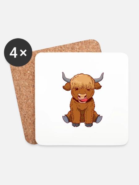 Highland Cow Longhorn Cattle Farmer - Coasters (set of 4) - white