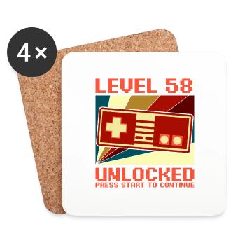 NIVEAU 58 UNLOCKED 58 Anniversaire Gamer Controller - Dessous de verre (lot de 4) - blanc - Devant