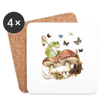 Aesthetic grenouille sur les champignons papillons nature - Dessous de verre (lot de 4) - blanc - Devant