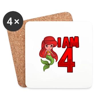 I AM 4 YEARS 4 birthday girl mermaid - Coasters (set of 4) - white - Front