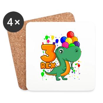 3 REX 3 ans dino anniversaire dinosaure - Dessous de verre (lot de 4) - blanc - Devant