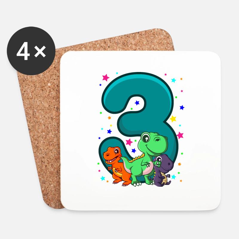 THREE REX 3 Jahre DINO Geburtstag Dinosaurier - Untersetzer (4er-Set) - Weiß
