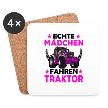Echte Mädchen fahren Traktor - Untersetzer (4er-Set) - Weiß - Vorne