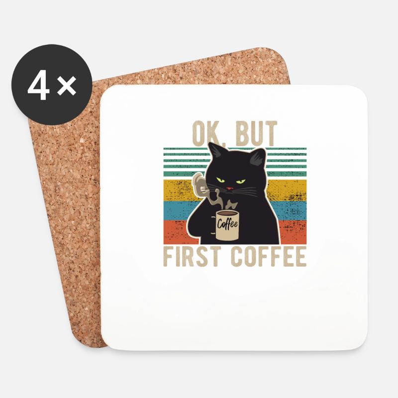 Ok, but first coffee Kaffee Kaffeeliebhaber Spruch - Untersetzer (4er-Set) - Weiß