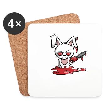 Lapin avec scie à chaîne - méchant hasi - Dessous de verre (lot de 4) - blanc - Devant