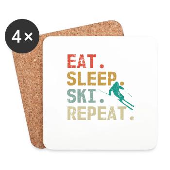 Eat Sleep Ski Repeat Retro Vintage Skifahrer - Untersetzer (4er-Set) - Weiß - Vorne