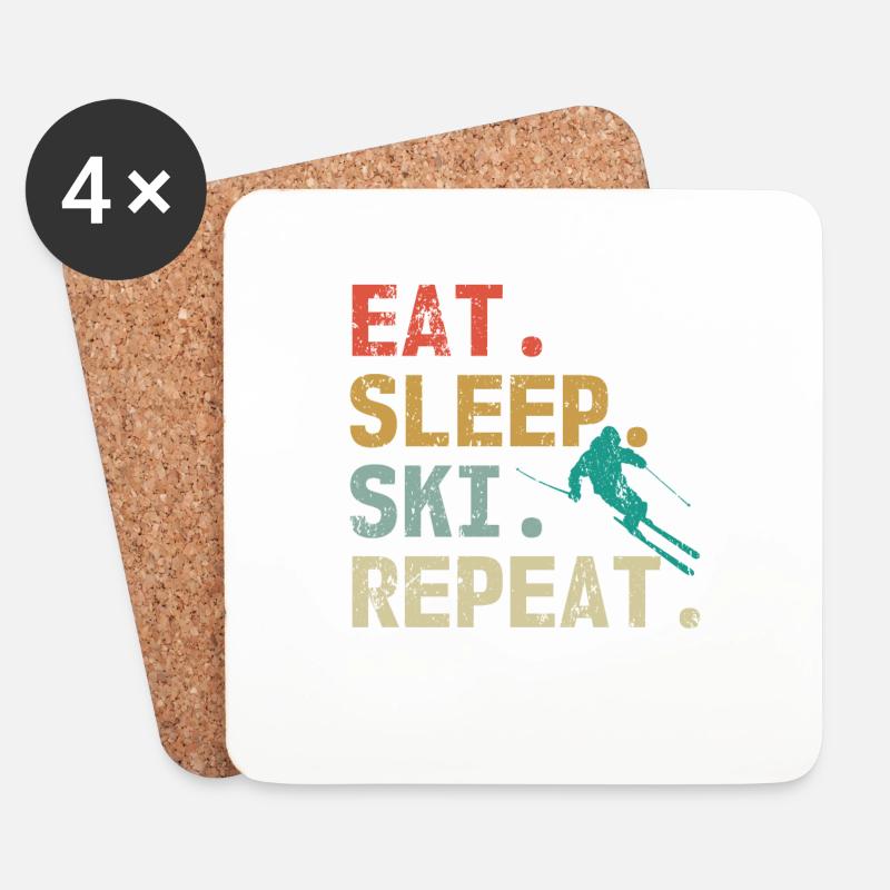 Eat Sleep Ski Repeat Retro Vintage Skifahrer - Untersetzer (4er-Set) - Weiß