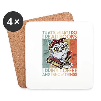 Thats what i do i read books Owl Coffee - Coasters (set of 4) - white - Front