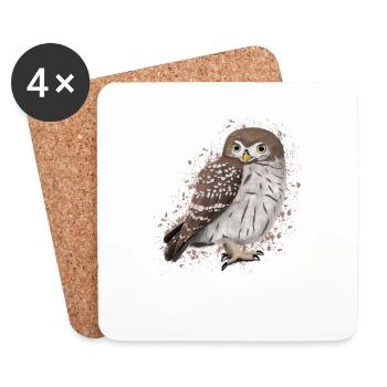 Oiseau hibou Oiseau - Dessous de verre (lot de 4) - blanc - Devant