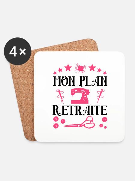 Mon plan retraite couture t shirt couture - Dessous de verre (lot de 4) - blanc