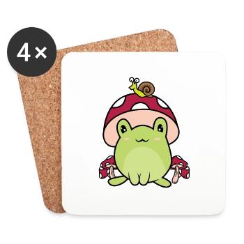 Book Lover Frog with Mushroom Hat Cottagecore Gobl - Coasters (set of 4) - white - Front