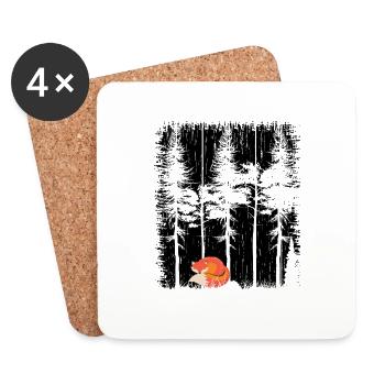Süßer Fuchs im Wald Retro Muster Vintage Baum Wald - Untersetzer (4er-Set) - Weiß - Vorne