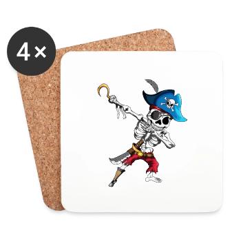 Dabbing Pirate Skeleton Eye patch Pirate Ship - Coasters (set of 4) - white - Front