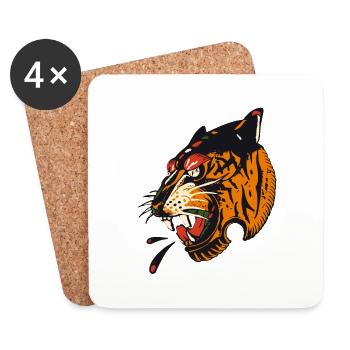tete de tigre style old school tattoo - Dessous de verre (lot de 4) - blanc - Devant