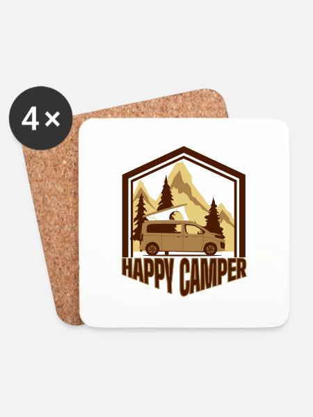 Happy Camper - Campster / Crosscamp Motiv - Untersetzer (4er-Set) - Weiß