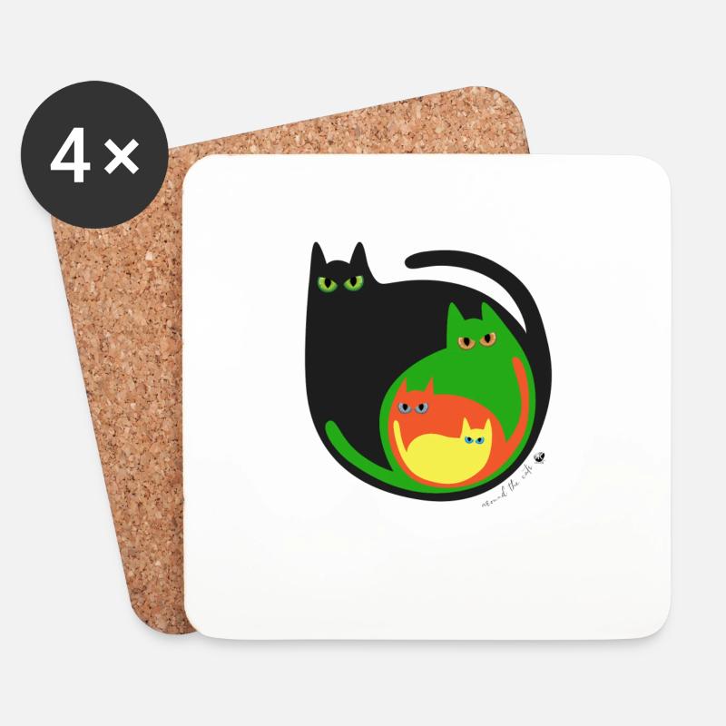 Runde farbige Katzen Abbildung - Untersetzer (4er-Set) - Weiß