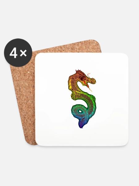 Chinesischer Drache - Untersetzer (4er-Set) - Weiß