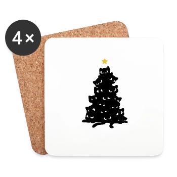 Merry Catma's Cat Christmas New Year's Eve - Coasters (set of 4) - white - Front