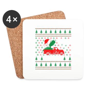 camion à cheval dinosaure pull de Noël moche - Dessous de verre (lot de 4) - blanc - Devant