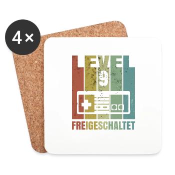 Level 9 freigeschaltet Geburtstagsshirt Geschenk - Untersetzer (4er-Set) - Weiß - Vorne