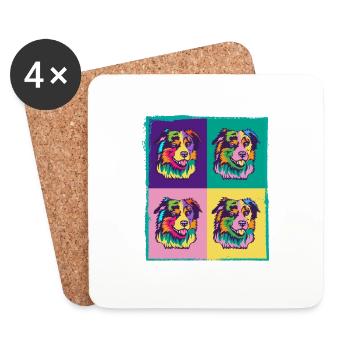 Dog Lover I Pop Art Miniature American Shepherd - Untersetzer (4er-Set) - Weiß - Vorne