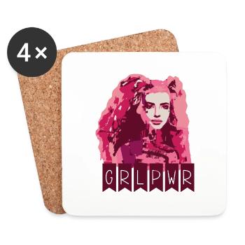 Grlpwr, girlspower, girls,women's power,pink - Coasters (set of 4) - white - Front