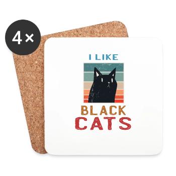 J’aime les chats noirs - Dire avec chat et motif - Dessous de verre (lot de 4) - blanc - Devant