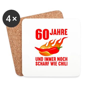 60 Jahre scharf wie Chili 60. Geburtstag - Untersetzer (4er-Set) - Weiß - Vorne