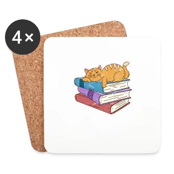 Bücher Katze Katzenbesitzer Bücherstapel Lehrer - Untersetzer (4er-Set) - Weiß - Vorne