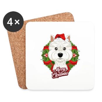 Joyeux Noël West Highland Terrier - Dessous de verre (lot de 4) - blanc - Devant