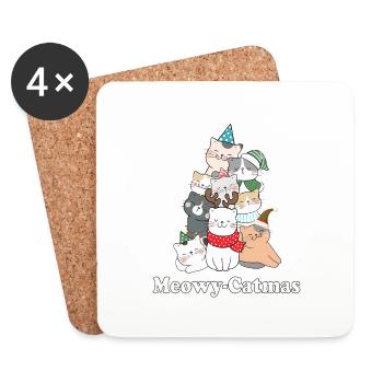 Mewoy-Catmas, Christmas, Cat, Christmas Cat - Coasters (set of 4) - white - Front