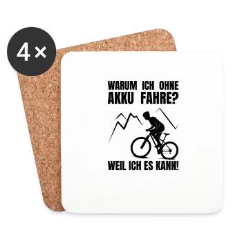 Warum ich ohne Akku fahre - Fahrrad - Rennrad - Untersetzer (4er-Set) - Weiß - Vorne