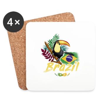 Toucan vintage du Brésil avec drapeau et masque de samba - Dessous de verre (lot de 4) - blanc - Devant