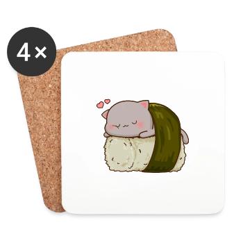 Mignon Sushi Chat Japonais Drôle Kawaii Kitty Amant - Dessous de verre (lot de 4) - blanc - Devant