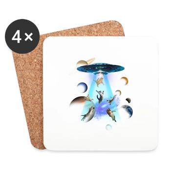 Chats UFO Funny Kitties Alien Flying Saucer Humour - Dessous de verre (lot de 4) - blanc - Devant