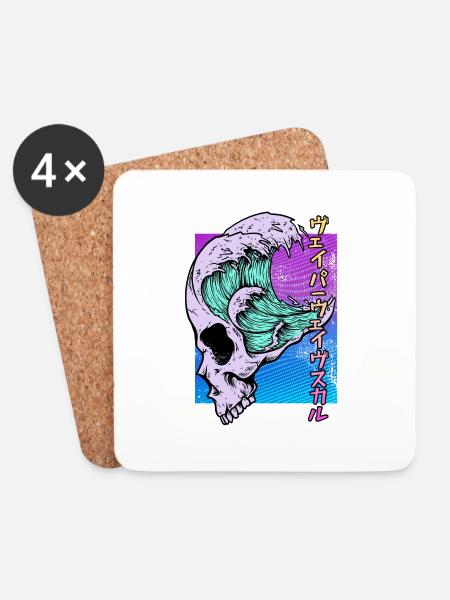 Kaganawa Great Wave Pastel Goth Skull Vaporwave - Coasters (set of 4) - white