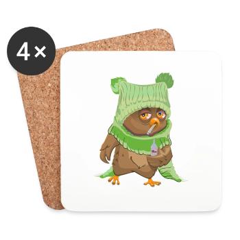 Owl, Runny Nose, Sick Nightgown, Pyjamas, Owl - Coasters (set of 4) - white - Front