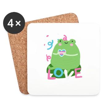 Grenouille douce avec des couleurs de drapeau de fierté trans - Dessous de verre (lot de 4) - blanc - Devant